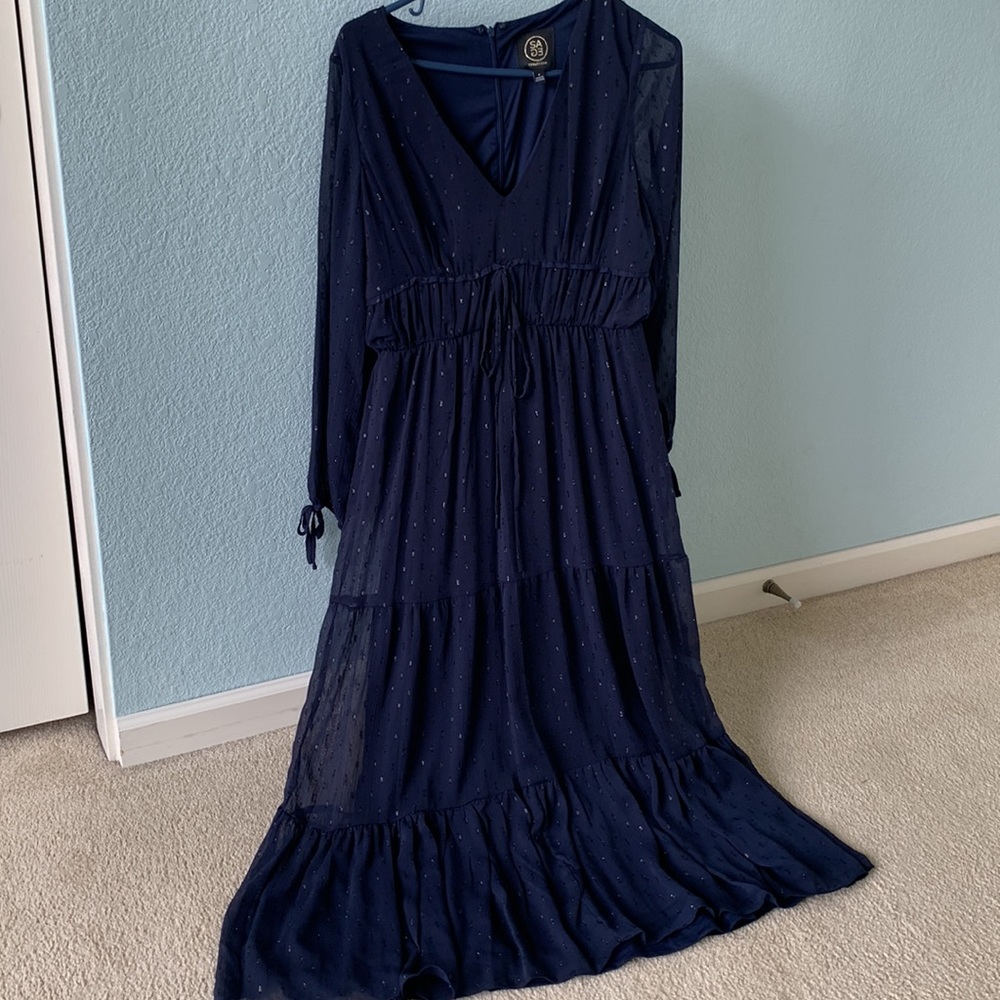 NAVY DRESS - semi-formal/party - lined polyester with shiny accents.